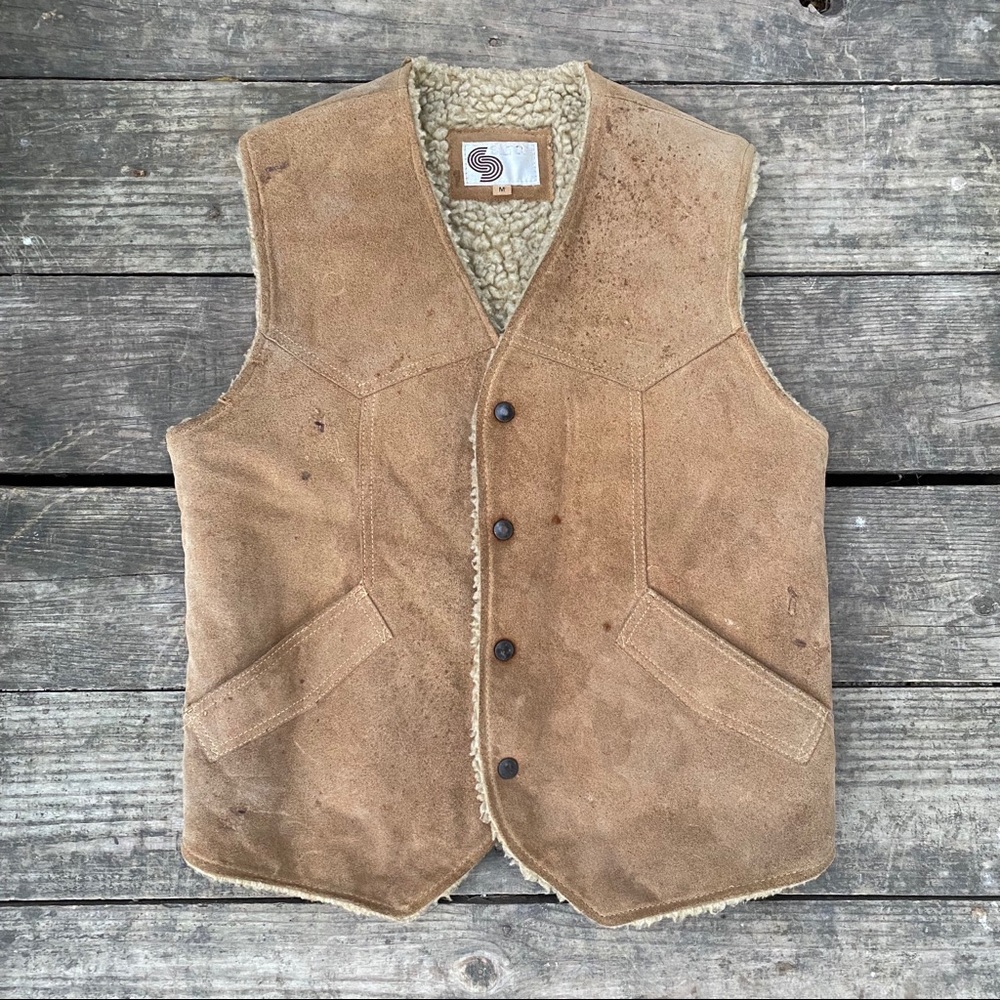 🔥VTG 70s Silton Distressed Sherpa Suede Vest | M